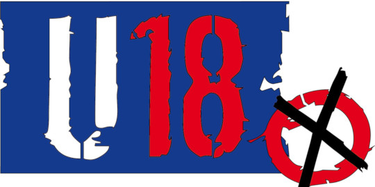 Logo der U18-Wahl in blauer, weißer und roter Farbe.